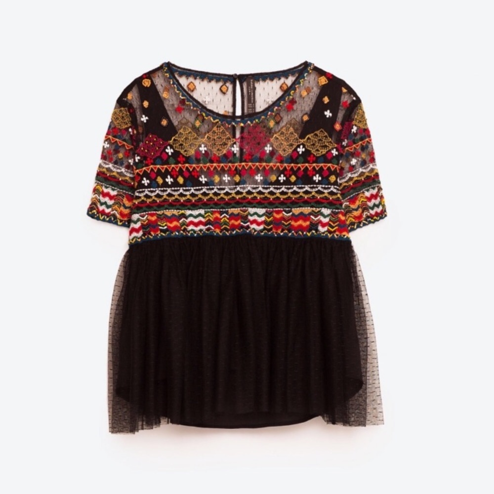 NWT Zara Embroidered Dotted Tulle Top Rare - Picture 3 of 7